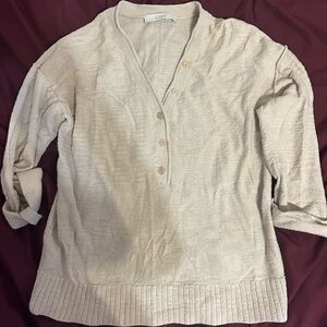 LOFT Size XS Beige Button Down V Neck Fall Sweater